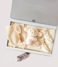 Load image into Gallery viewer, Luxury New Baby Gift Set – Ivory Cashmere Set, Plush Toy and Brush.
